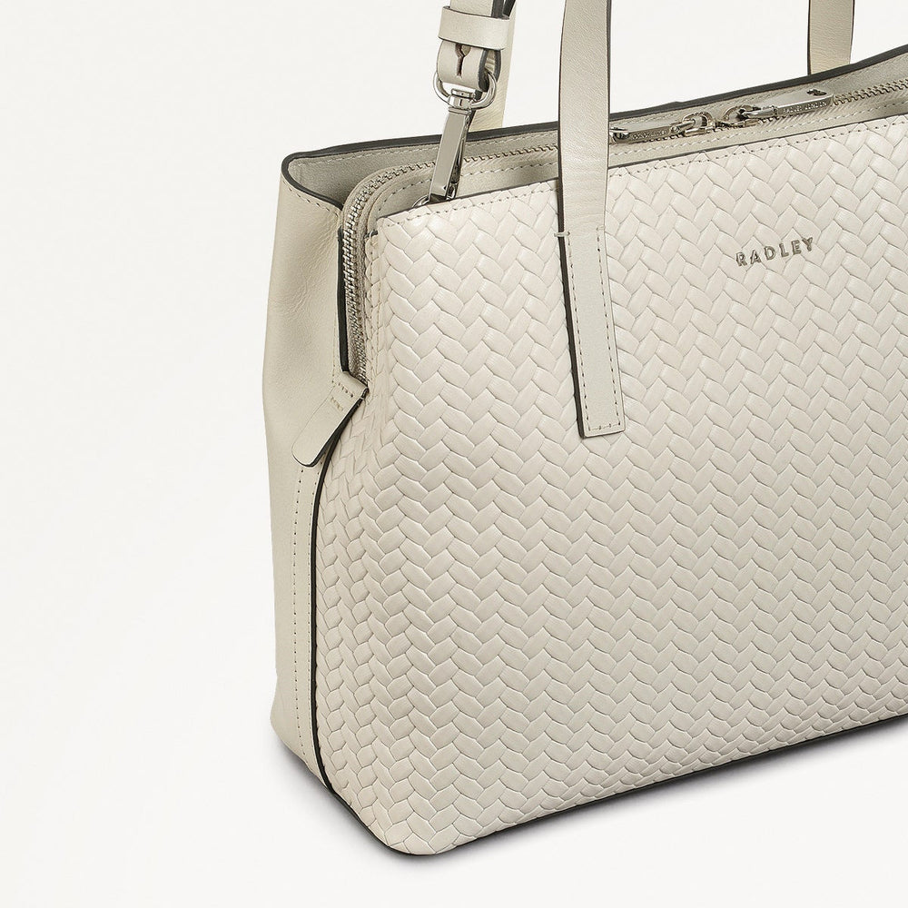 Dukes Place Leather Medium Ziptop Grab Bag in Chalk - 110675