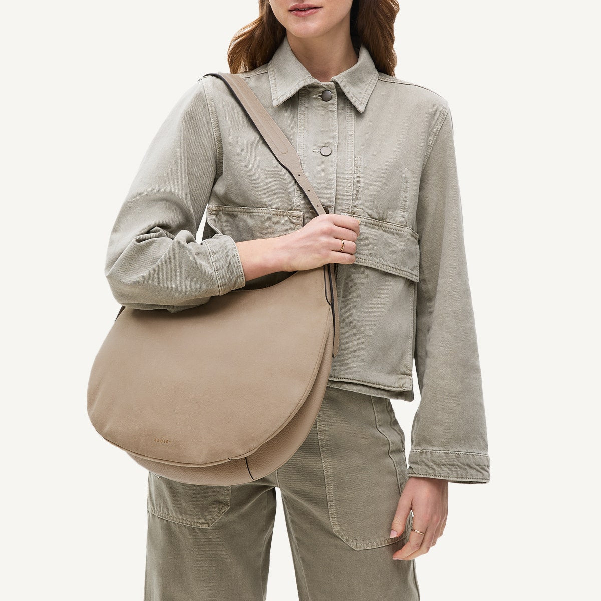 Kensington Place Leather Large Open Top Shoulder Bag in Stone - 110678