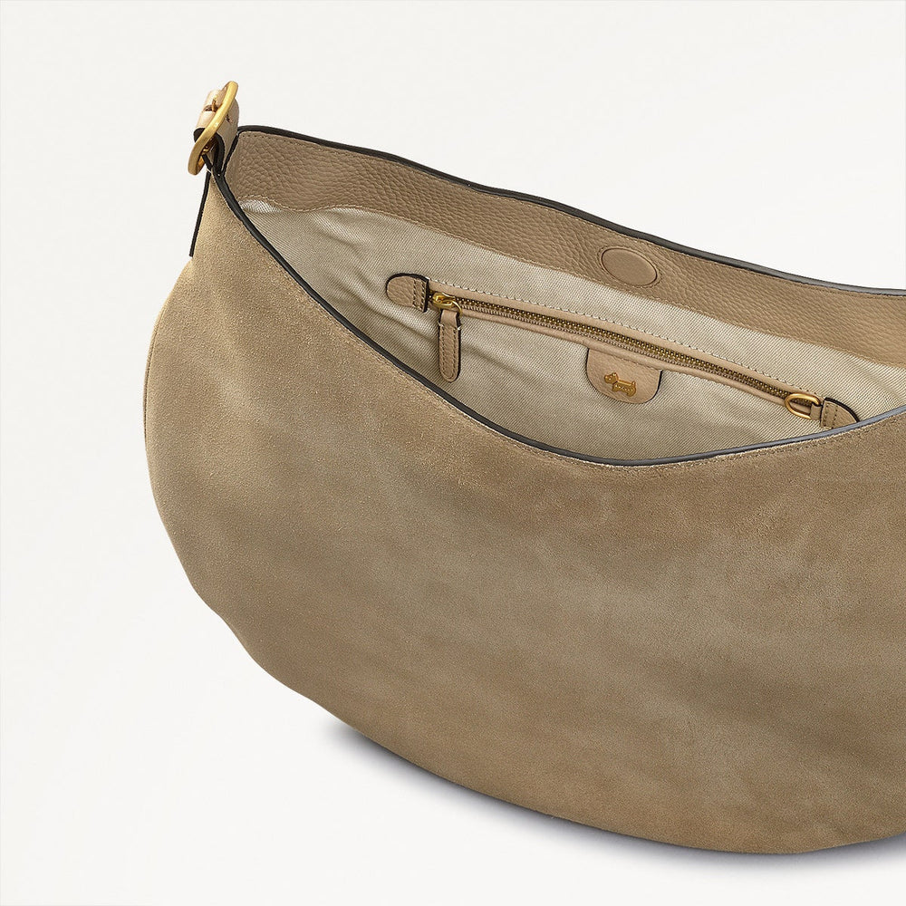 Kensington Place Leather Large Open Top Shoulder Bag in Stone - 110678