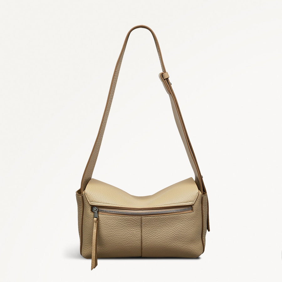 De Beauvoir Leather Medium Ziptop Shoulder Bag in Stone - 110679