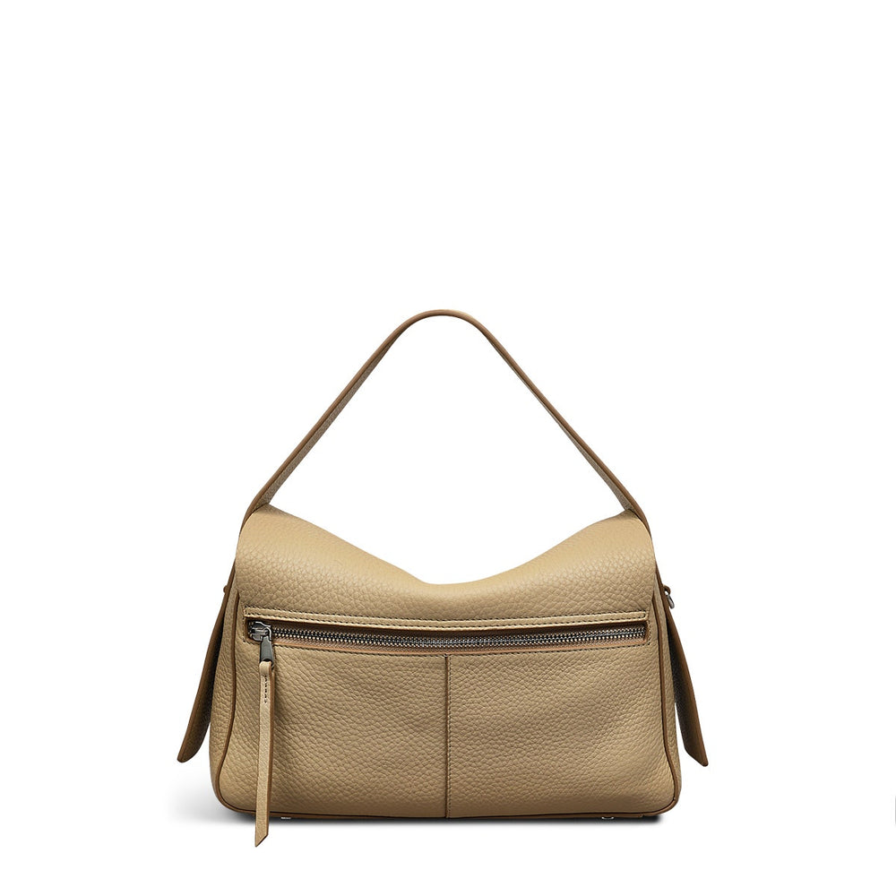 De Beauvoir Leather Medium Ziptop Grab Bag in Stone - 110680