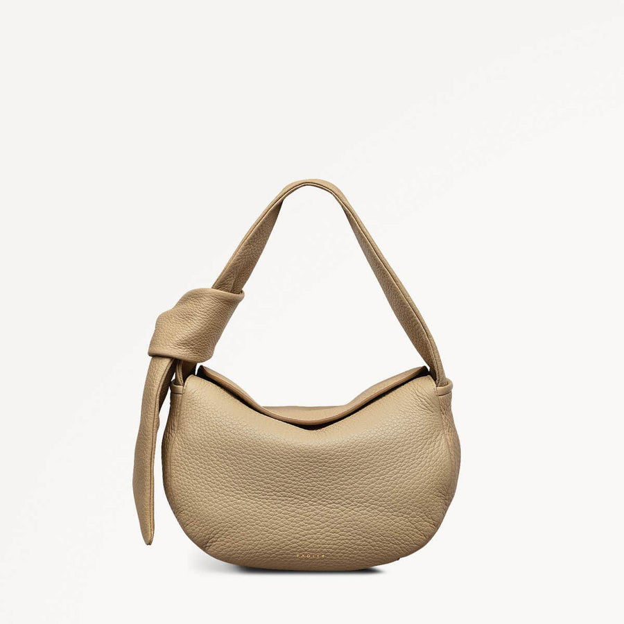 The Grove Leather Small Flapover Grab Bag in Stone - 110684