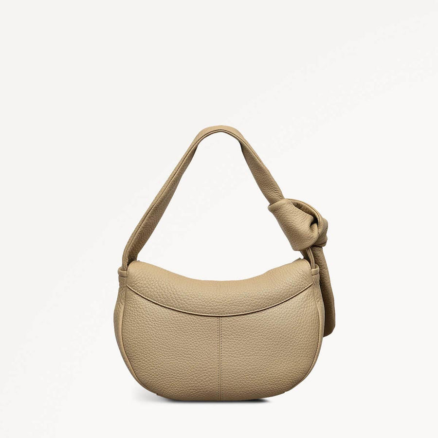The Grove Leather Small Flapover Grab Bag in Stone - 110684