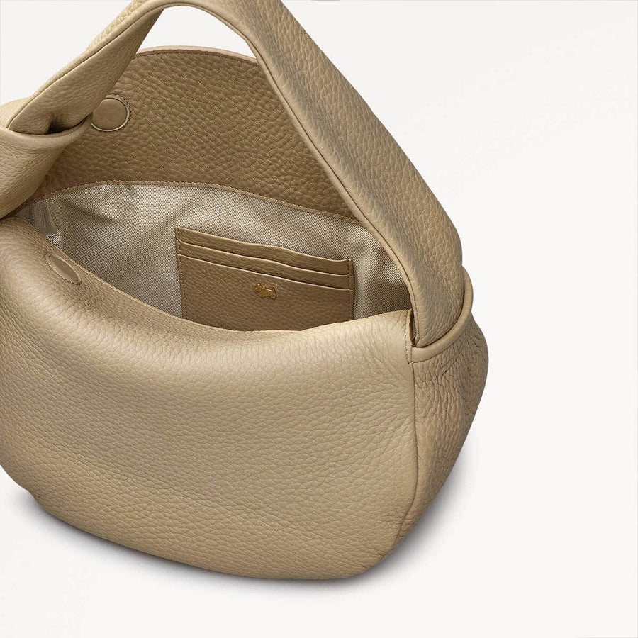 The Grove Leather Small Flapover Grab Bag in Stone - 110684