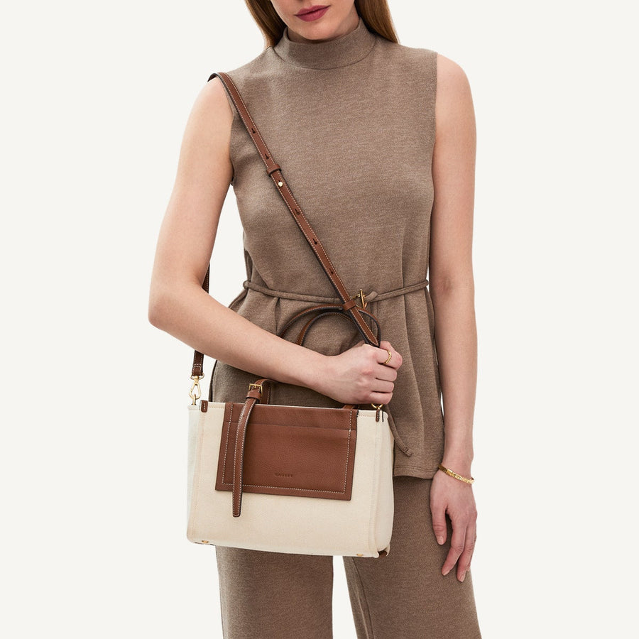 The Burlington Fabric Medium Ziptop Grab Bag in Natural - 110691