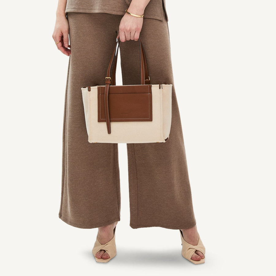 The Burlington Fabric Medium Ziptop Grab Bag in Natural - 110691