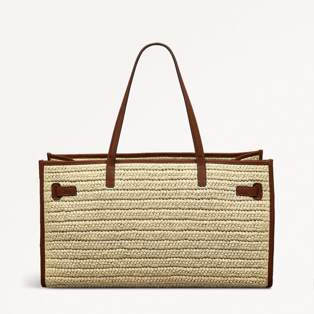 The Library Fabric Large Open Top Tote Bag in Natural - 110695