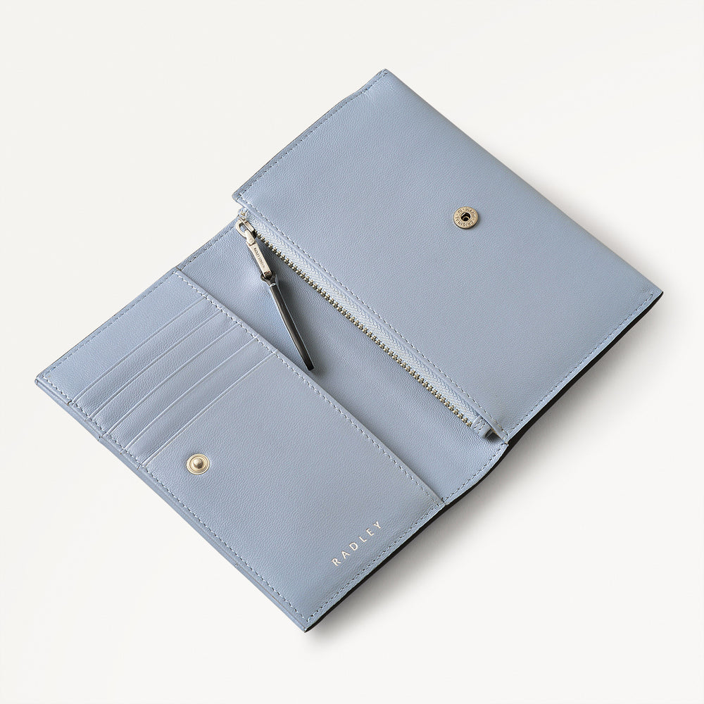 Oak Street Leather Medium Flapover Wallet in Smoke Blue - 110706