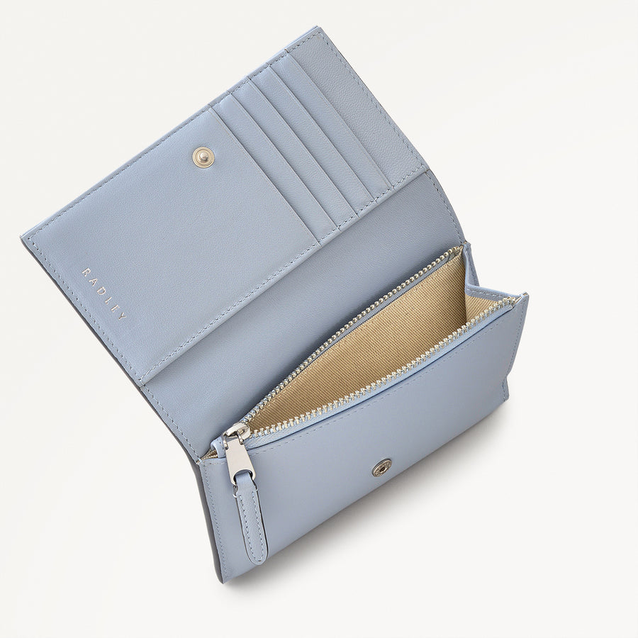 Oak Street Leather Medium Flapover Wallet in Smoke Blue - 110706