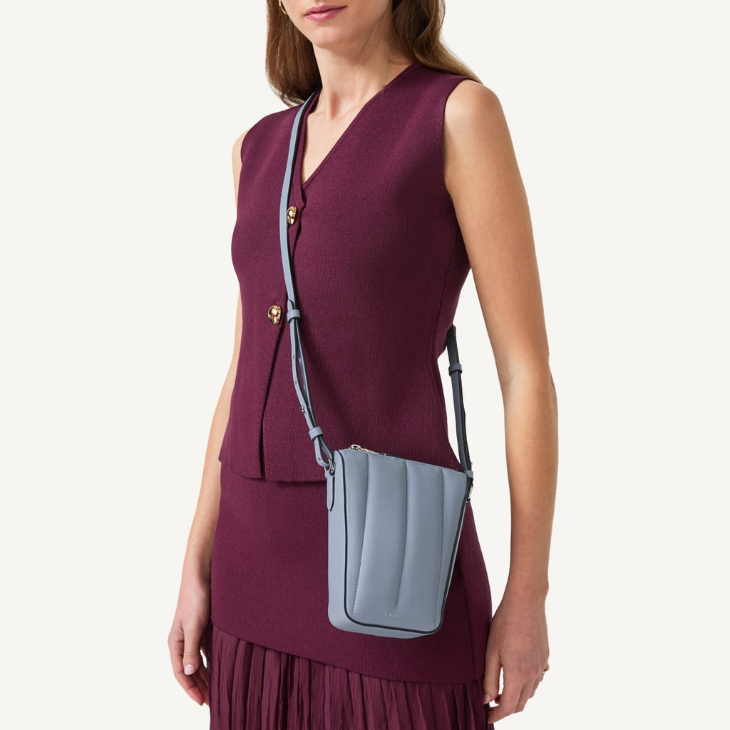 Oak Street Leather Medium Phone Crossbody in Smoke Blue - 110707