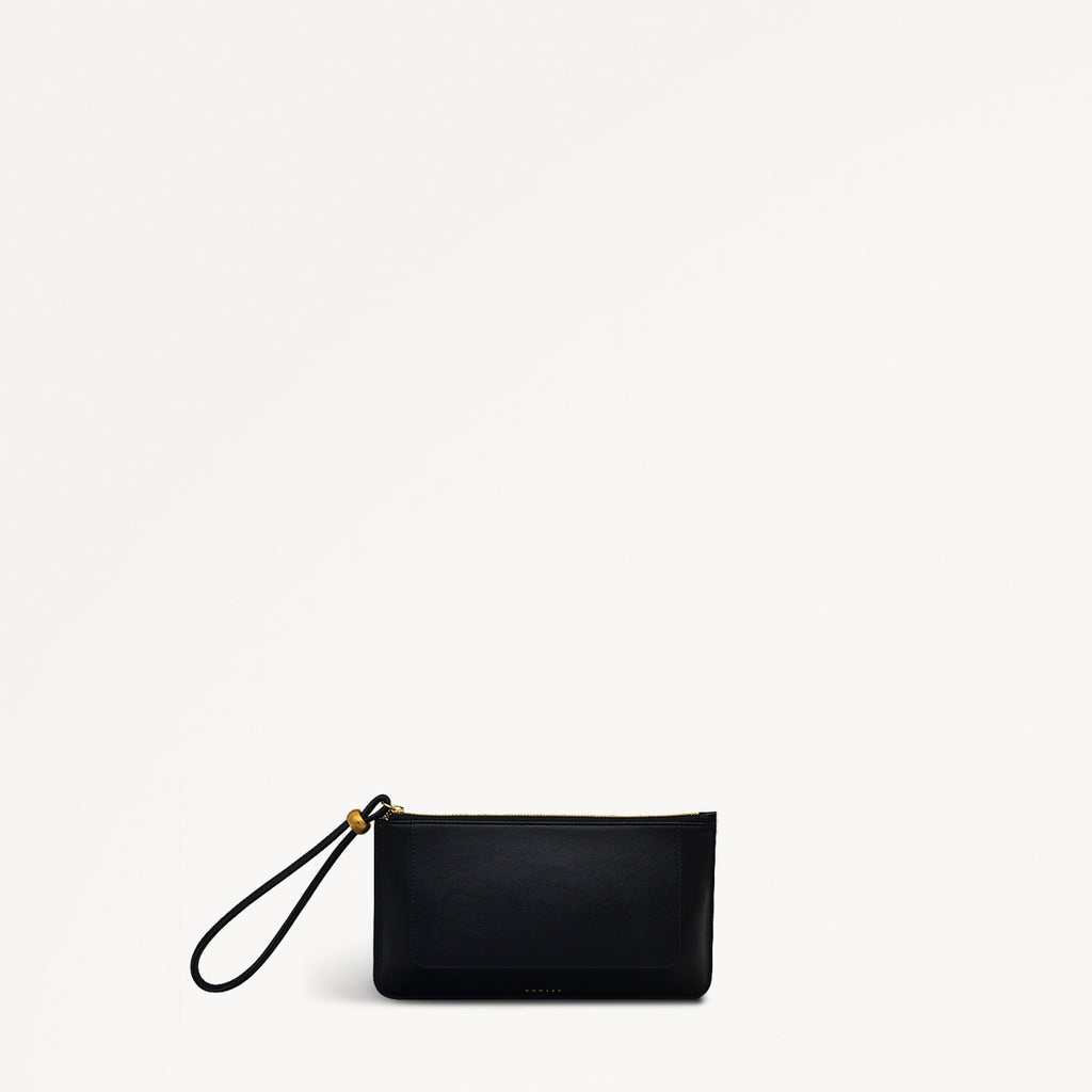 The Compton Leather Medium Ziptop Pouch in Black - 110708