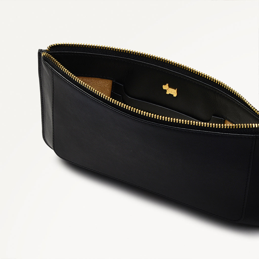 The Compton Leather Medium Ziptop Pouch in Black - 110708