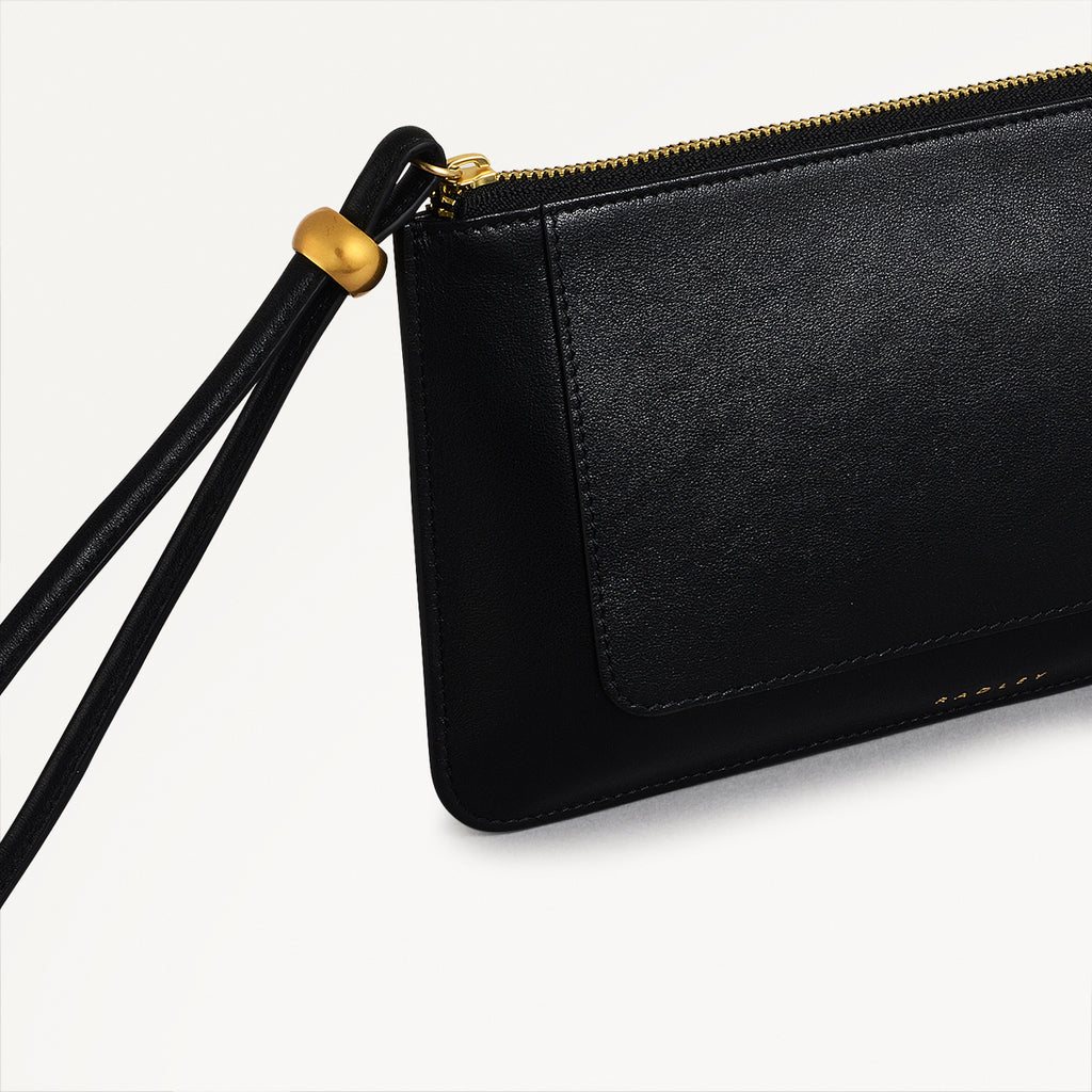 The Compton Leather Medium Ziptop Pouch in Black - 110708