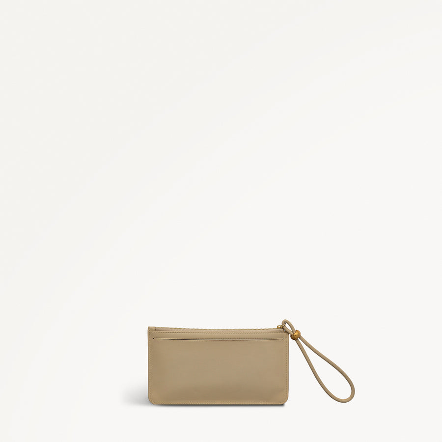 The Compton Leather Medium Ziptop Pouch in Stone - 110709