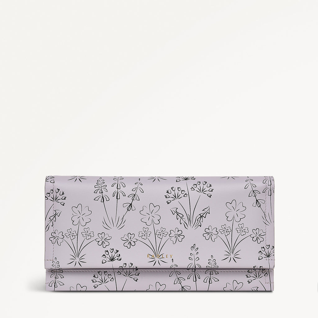 Wild Flowers Leather Large Flapover Wallet in Thistle - 110721