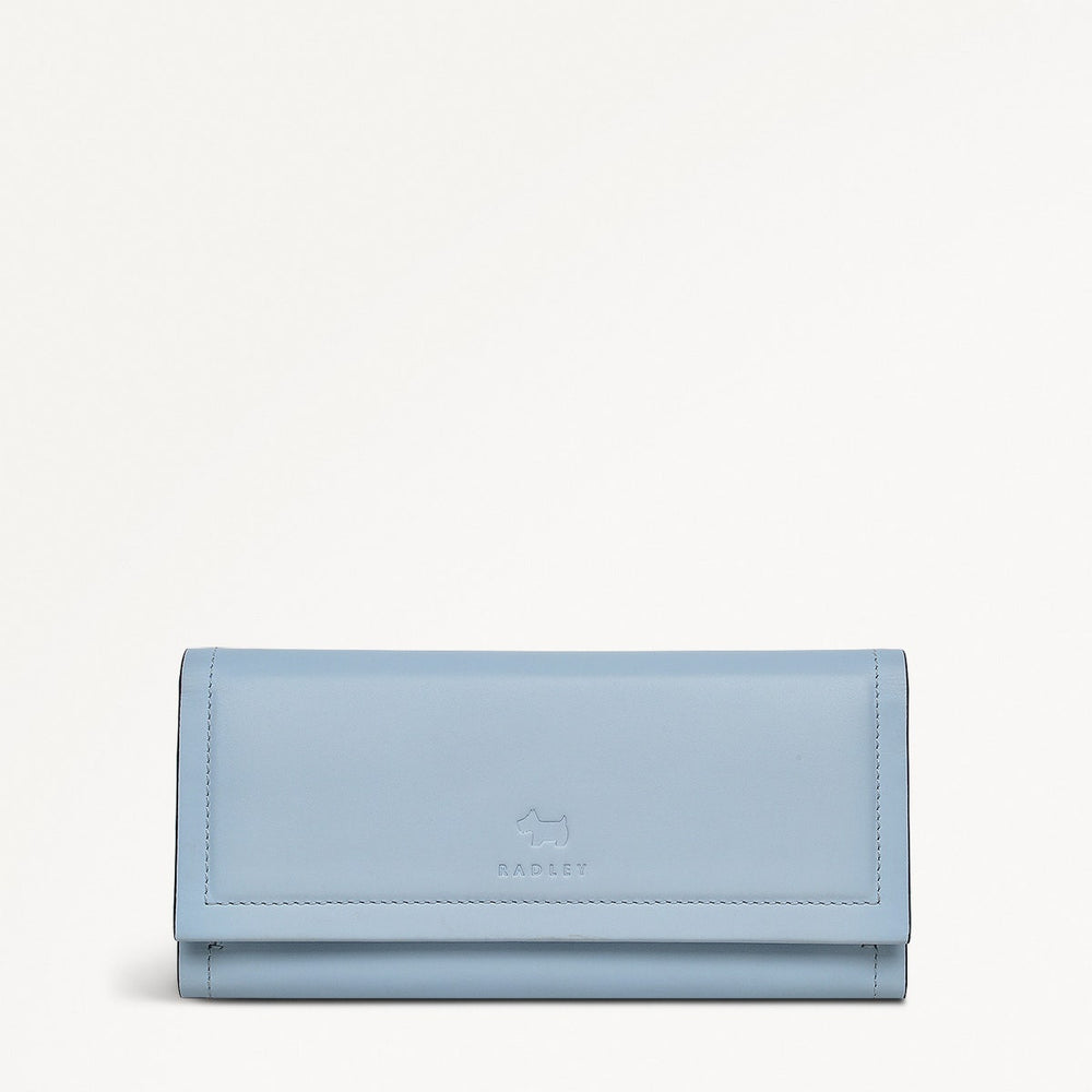 Heritage Border Leather Large Flapover Wallet in Smoke Blue - 110747