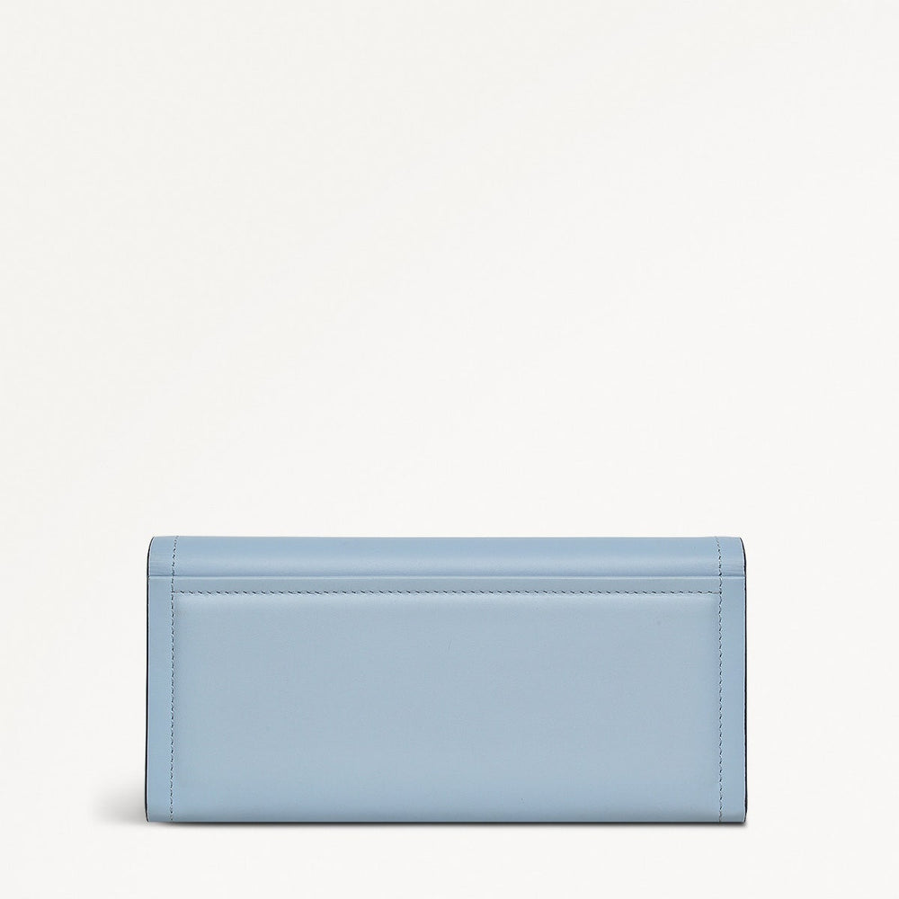 Heritage Border Leather Large Flapover Wallet in Smoke Blue - 110747