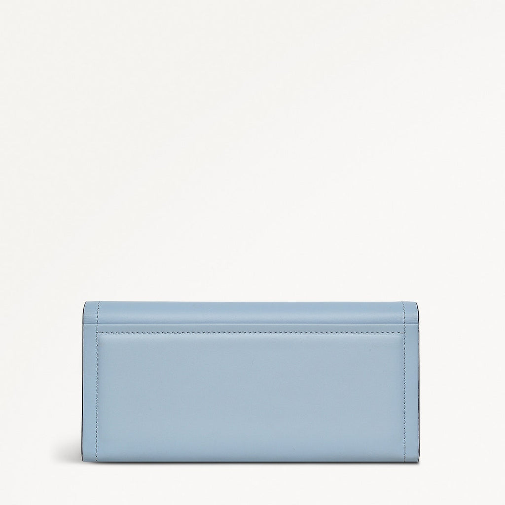 Heritage Border Leather Large Flapover Wallet in Smoke Blue - 110747