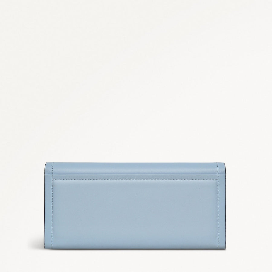 Heritage Border Leather Large Flapover Wallet in Smoke Blue - 110747