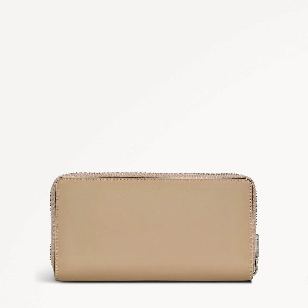 Pockets Leather Large Zip Around Wallet in Stone - 110778