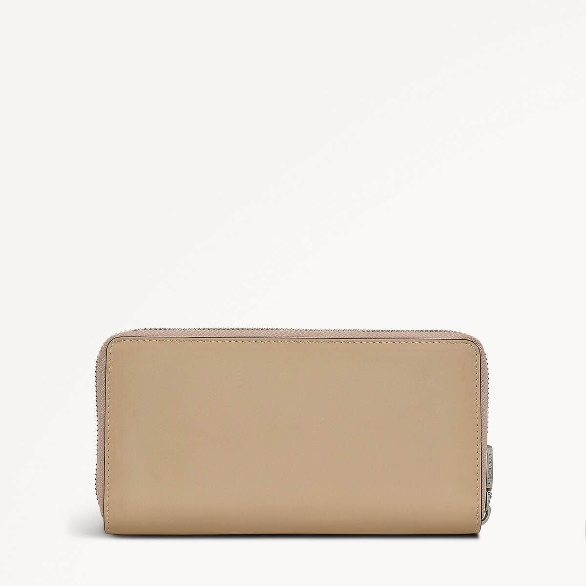 Pockets Leather Large Zip Around Wallet in Stone - 110778