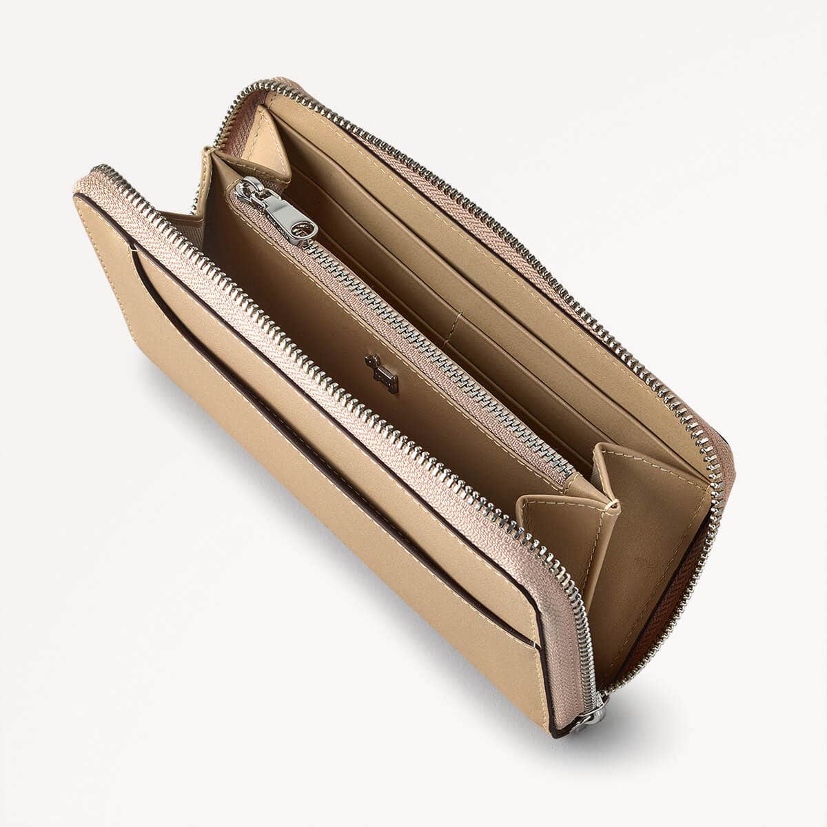 Pockets Leather Large Zip Around Wallet in Stone - 110778