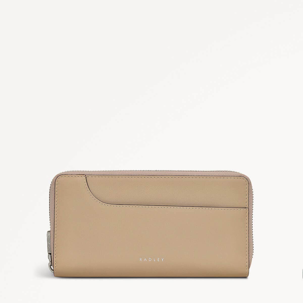 Pockets Leather Large Zip Around Wallet in Stone - 110778