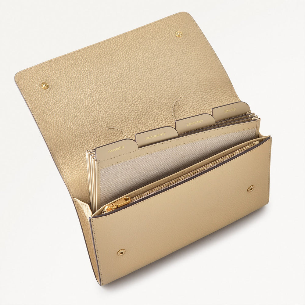 The Rathbone Leather Large Flapover Travel Wallet in Stone - 110791