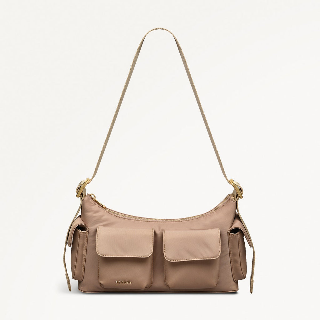 Guildford Grove Fabric Medium Ziptop Shoulder Bag in Stone - 110859