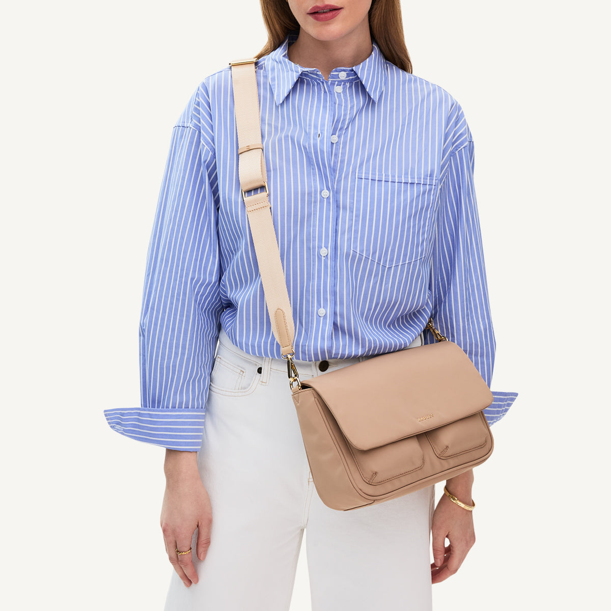 Guildford Grove Fabric Medium Flapover Cross Body Bag in Stone - 110860