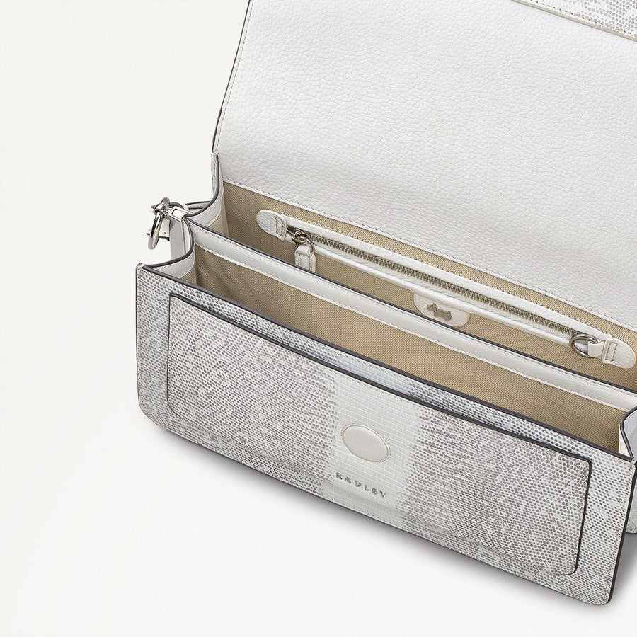 Leather Lane Leather Medium Flapover Shoulder Bag in Bright White - 110862