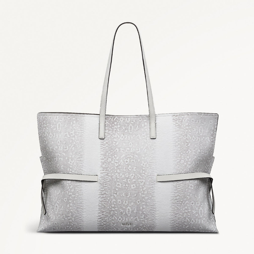 Fleet Street Leather Large Open Top Shoulder Bag in Bright White - 110863