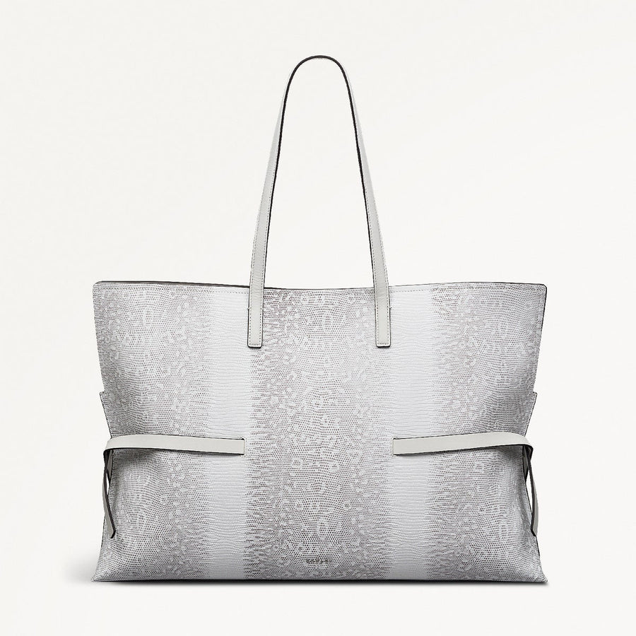 Fleet Street Leather Large Open Top Shoulder Bag in Bright White - 110863