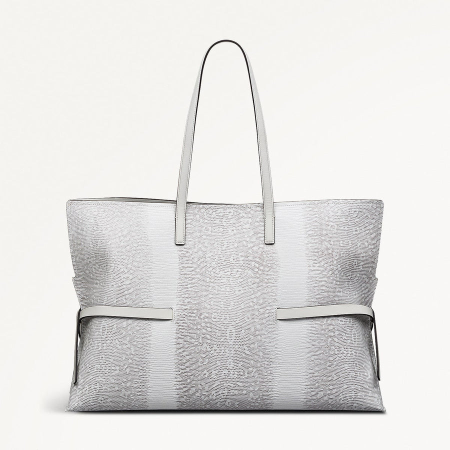 Fleet Street Leather Large Open Top Shoulder Bag in Bright White - 110863