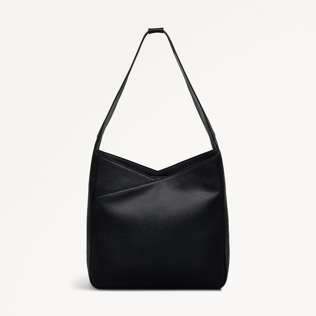 Alpha Road Leather Medium Ziptop Shoulder Bag in Black - 110902