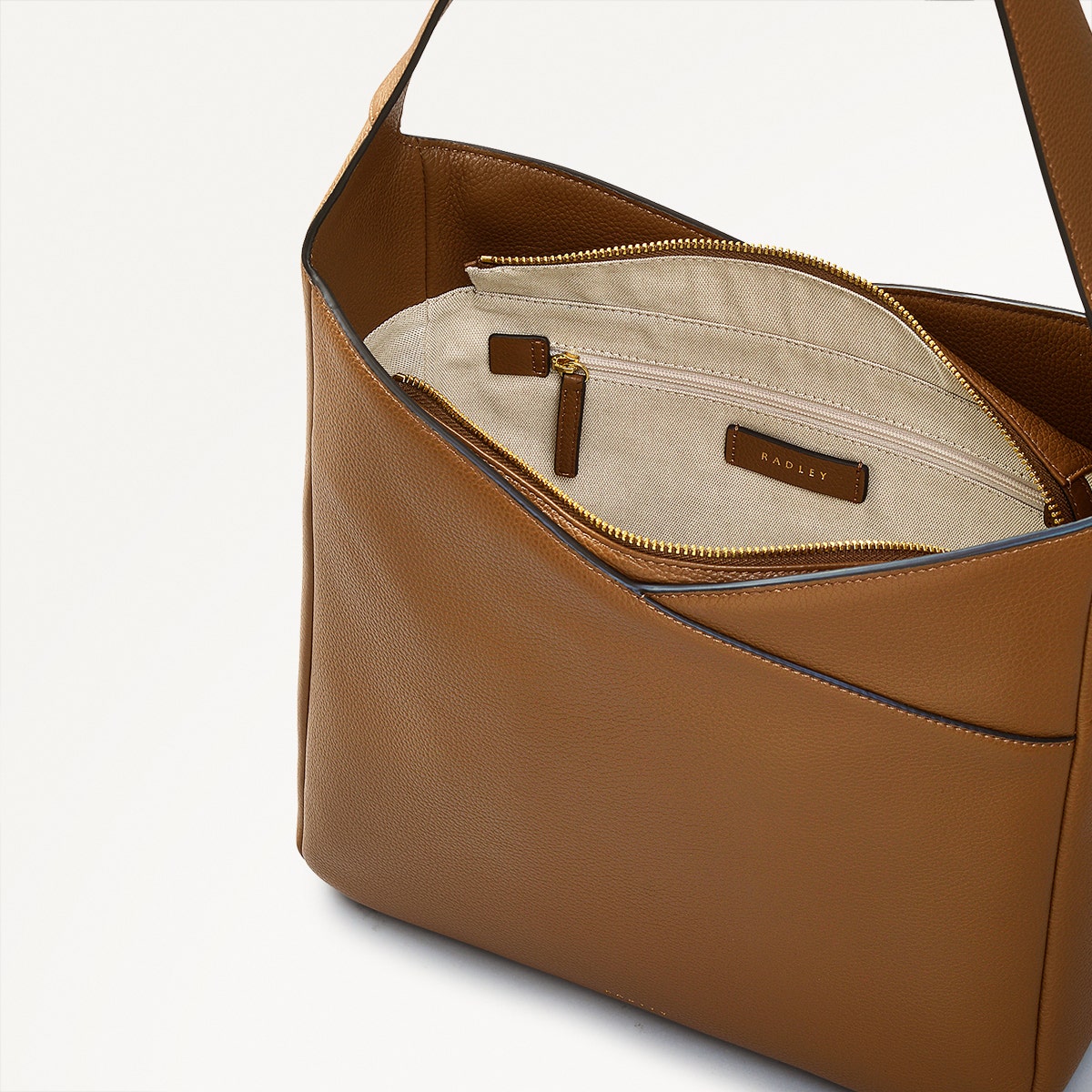 Alpha Road Leather Medium Ziptop Shoulder Bag in Milka - 110903
