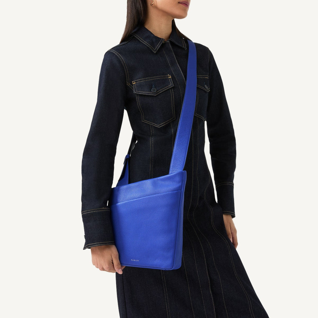 Alpha Road Leather Medium Ziptop Crossbody Bag in Yves Blue - 110906