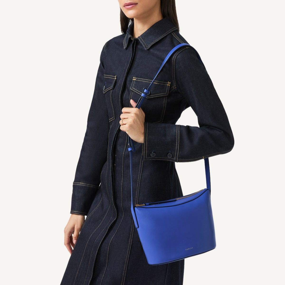 Alpha Road Leather Medium Ziptop Crossbody Bag in Yves Blue - 110906
