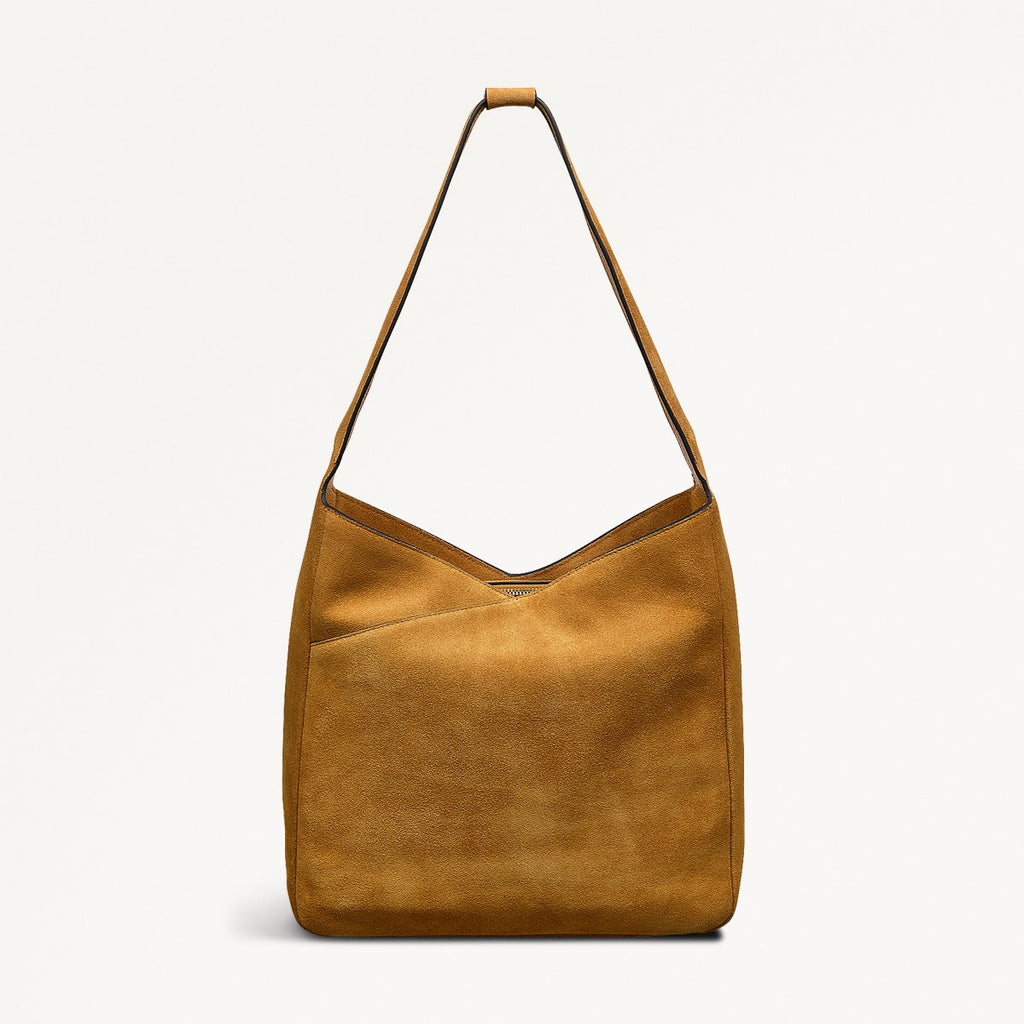 Alpha Road Leather Medium Ziptop Shoulder Bag in Pecan - 110908
