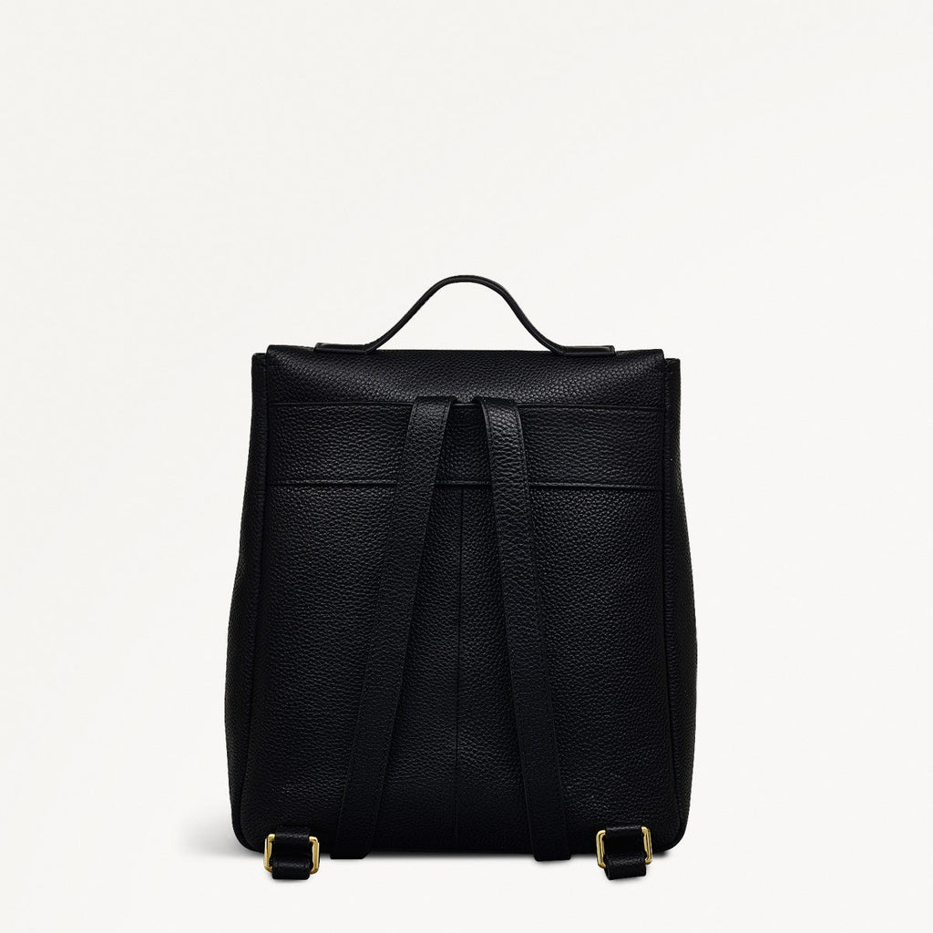 Carpenter Yard Leather Medium Flapover Backpack in Black - 110917