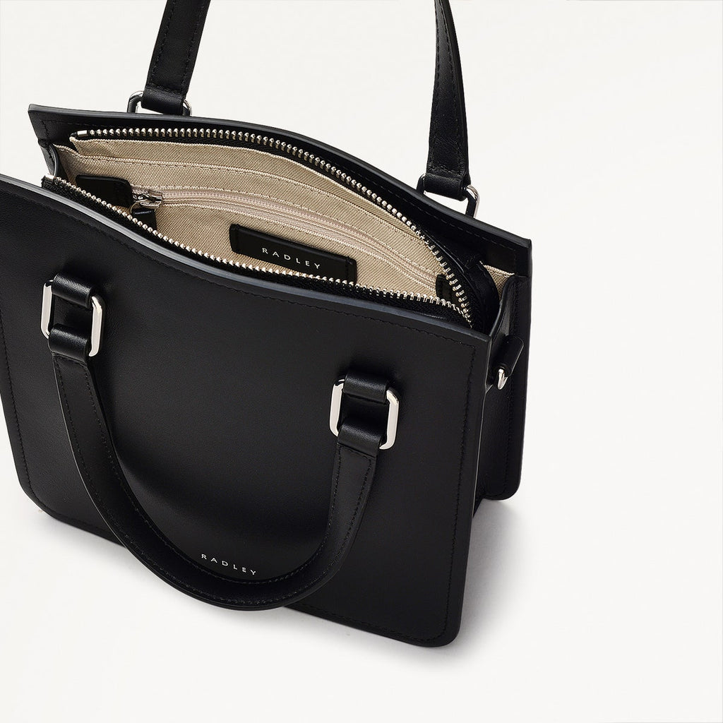 Percy Lane Leather Small Ziptop Grab Bag in Black - 110928