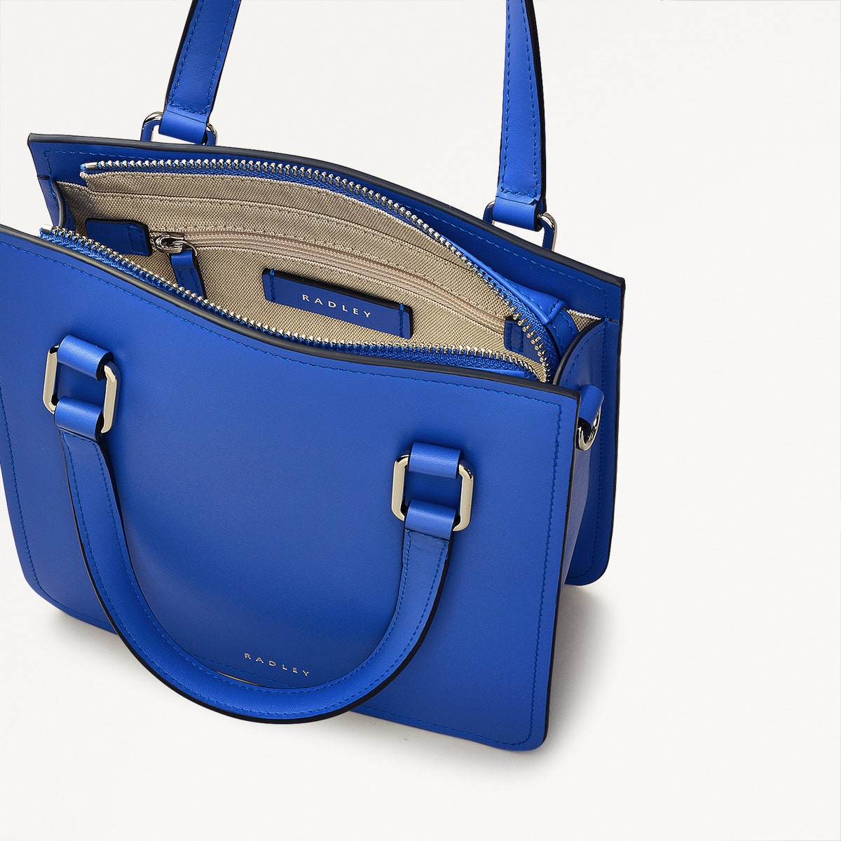 Percy Lane Leather Small Ziptop Grab Bag in Yves Blue - 110931