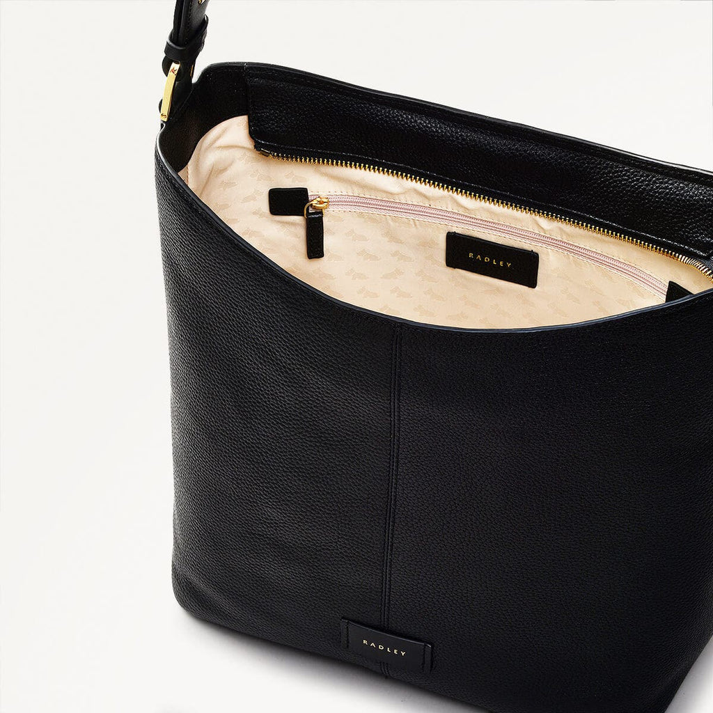 Southwark Lane Leather Large Ziptop Shoulder Bag in Black - 110956