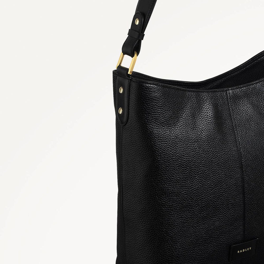 Southwark Lane Leather Large Ziptop Shoulder Bag in Black - 110956