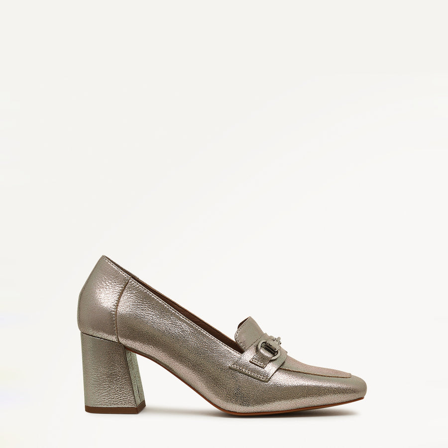 Burlington Mews Heeled Saddle Loafer In Dark Silver - 110971