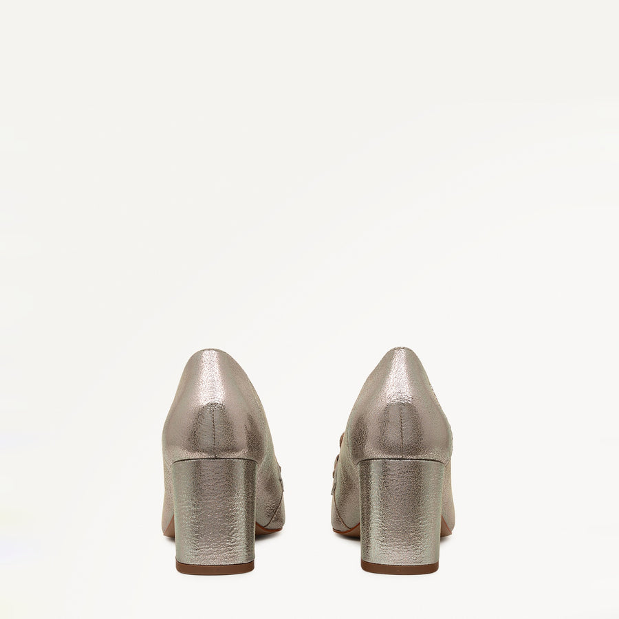 Burlington Mews Heeled Saddle Loafer In Dark Silver - 110971