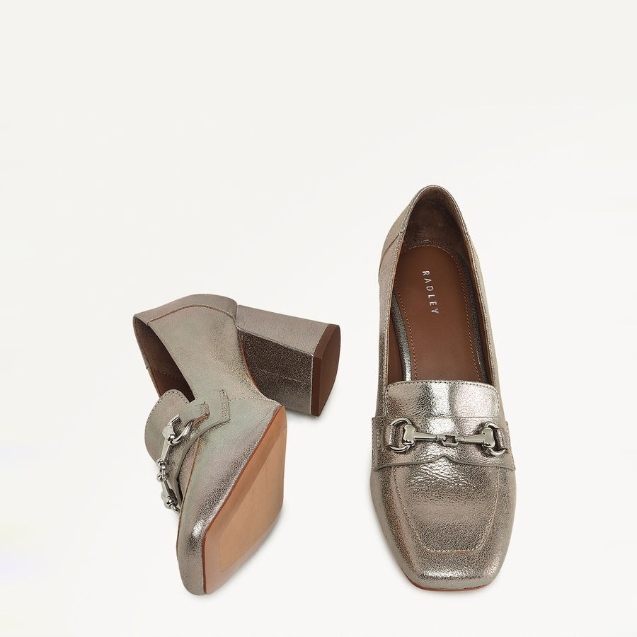 Burlington Mews Heeled Saddle Loafer In Dark Silver - 110971