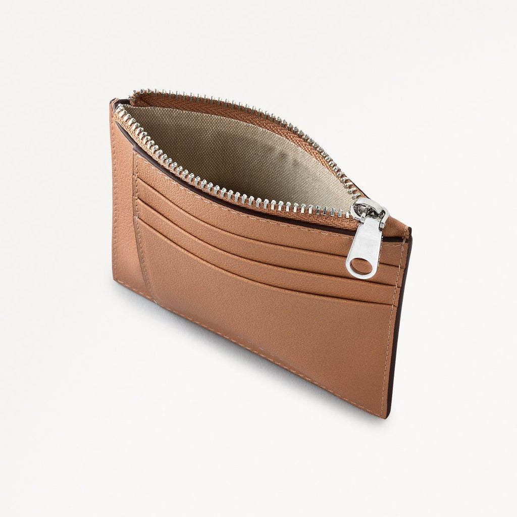 Lynton Close Leather Small Ziptop Card Holder in Chai - 111166