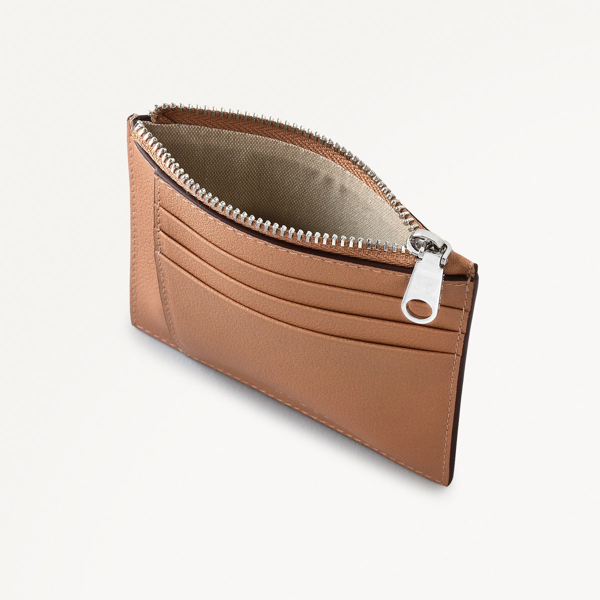 Lynton Close Leather Small Ziptop Card Holder in Chai - 111166