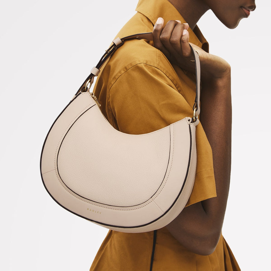 Merchant Hall Leather Small Ziptop Grab Bag in Oat Milk - 111199